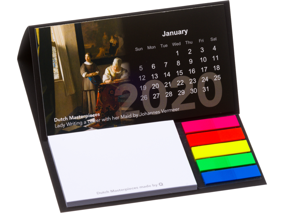 Bureau kalender 2021. met sticky notes en pagemarkers