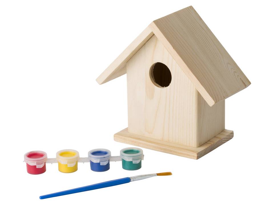 Houten vogelhuisje met verf set