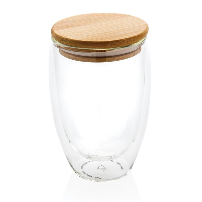 Dubbelwandig borosilicaatglas met bamboe deksel 350ml