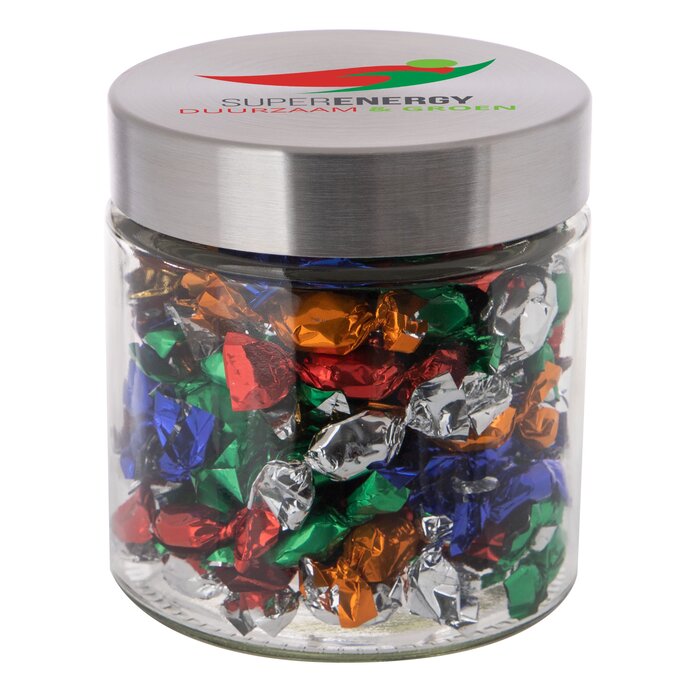 Glazen pot 0,9 liter gevuld met Metallic Sweets bedrukken