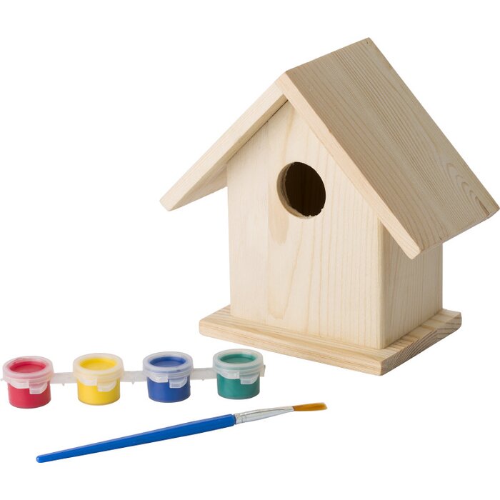 Houten vogelhuisje met verf set