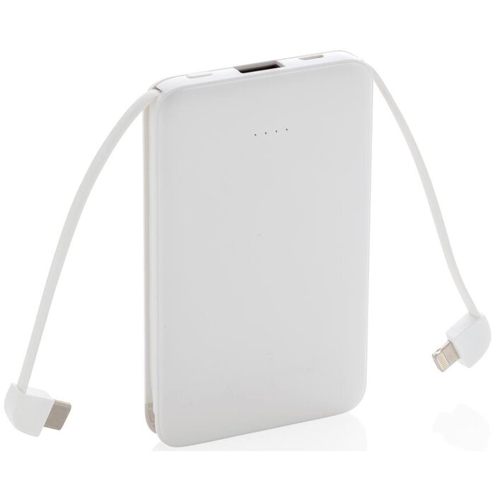 Zakformaat powerbank met geïntegreerde kabels - 5000 mAh