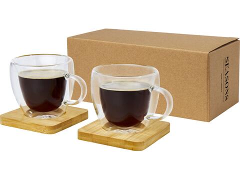 Manti 2-piece 100 ml double-wall glass cup with bamboo coaster