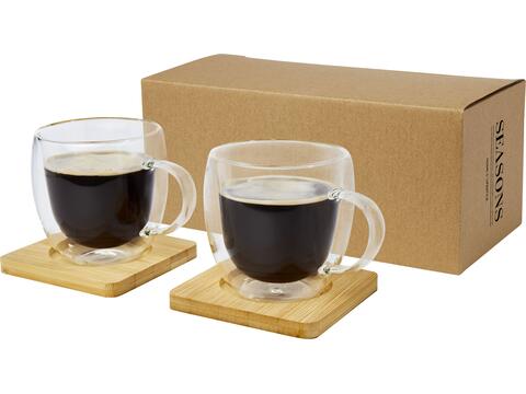 Manti 2-piece 250 ml double-wall glass cup with bamboo coaster