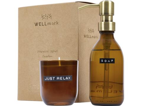 Wellmark Discovery 200 ml hand soap dispenser and 150 g scented candle set - bamboo fragrance