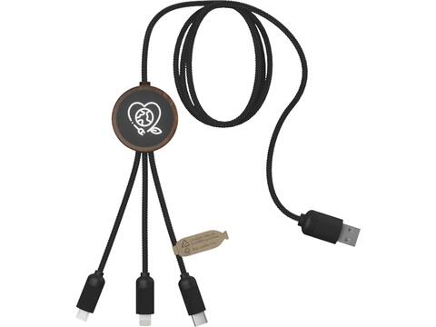 SCX.design C36 3-in-1 rPET light-up logo extended charging cable with round bamboo casing