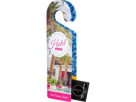 Door hanger with condom