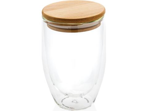 Double wall borosilicate glass with bamboo lid 350ml