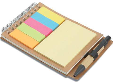 Notebook with pen sticky notes