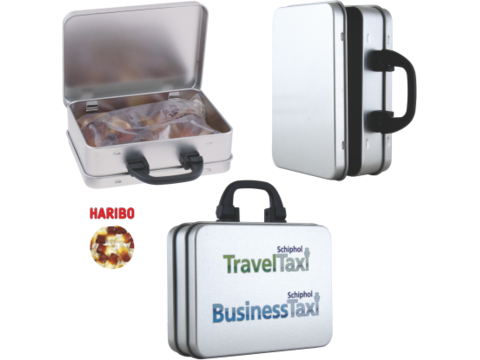 Suitcase tin with Haribo coke bottles