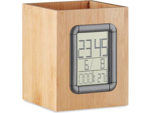 Bamboo penholder and LCD clock