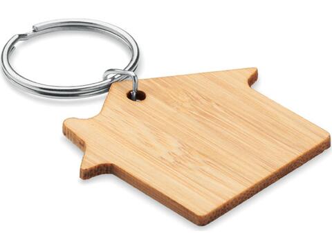 House shaped bamboo key ring