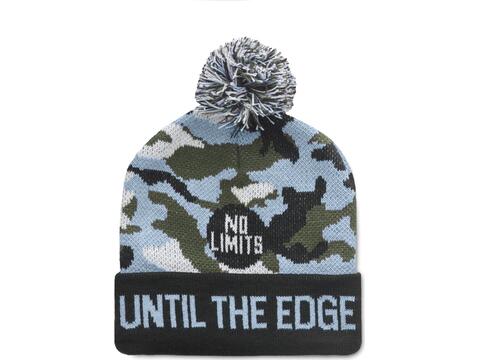 Custom-made jacquard acrylic beanie with cuff and pompom – fully custom design