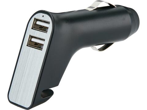 Dual port car charger with belt cutter and hammer