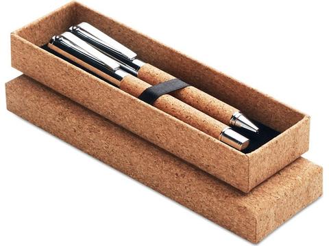 Metal Ball pen set in cork box