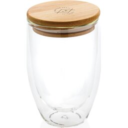 Dubbelwandig borosilicaatglas met bamboe deksel 350ml-gravure