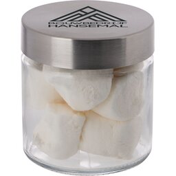 Glazen pot 0,35 liter gevuld met Marshmallows