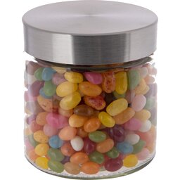 Glazen pot 0,9 liter gevuld met Jelly Beans