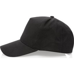 Impact 5 panel 190gr gerecycled katoenen cap met AWARE™ trac-zwart zijkant