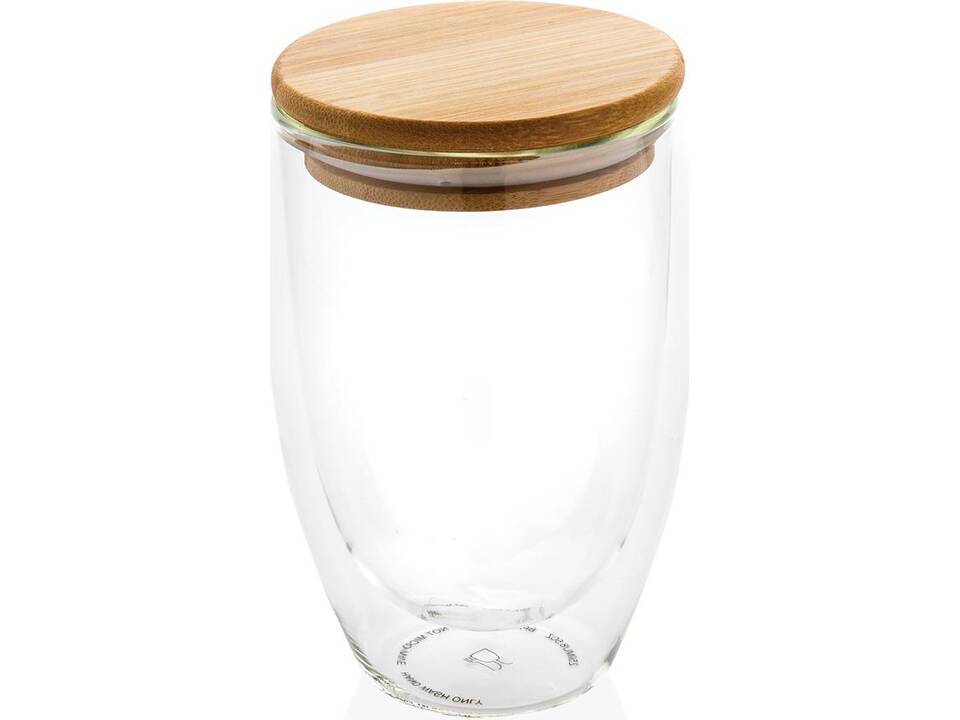 Dubbelwandig borosilicaatglas met bamboe deksel 350ml