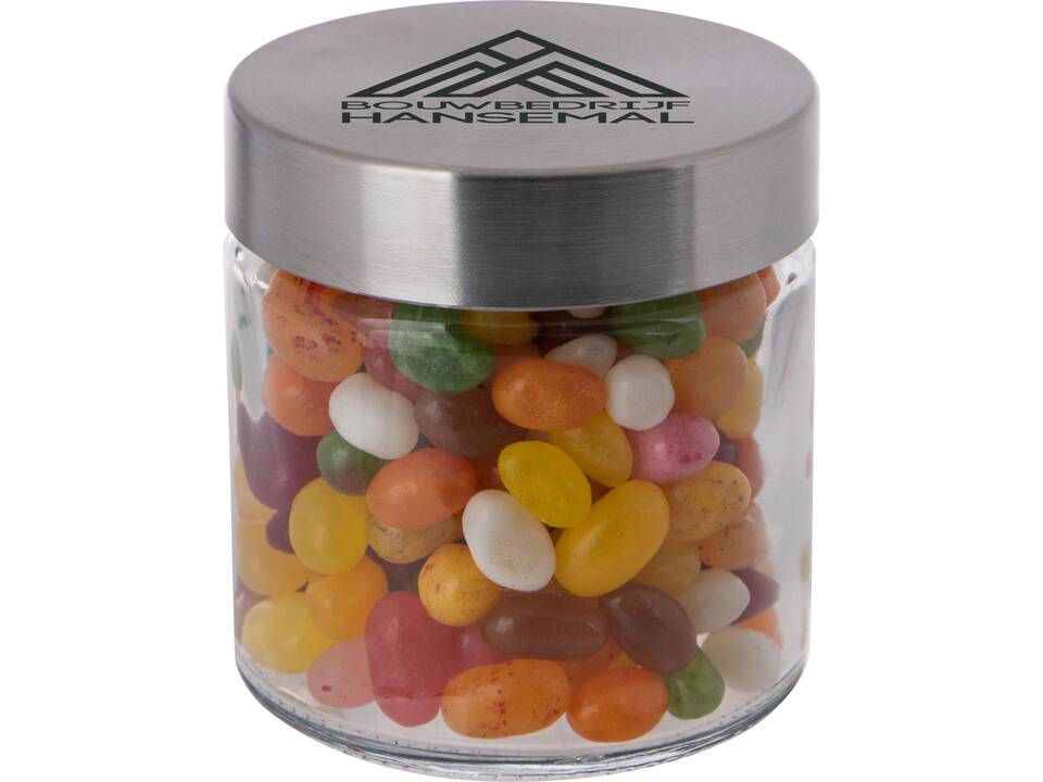 Glazen pot 0,35 liter gevuld met Jelly beans bedrukken