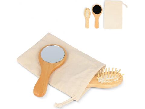 Ensemble brosse et miroir en bambou