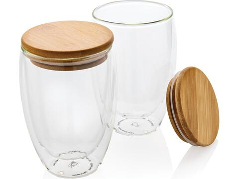 Set de 2 Verres double paroi 350ml avec couvercle en bambou