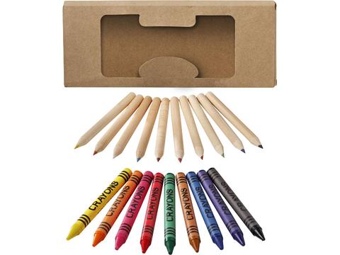 Set crayons et crayons gras 19 pièces