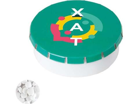 Boîte click en plastique et étain sur mesure avec menthes – design entièrement personnalisé