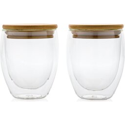 Dubbelwandig borosilicaatglas met bamboe deksel 250ml set-recht