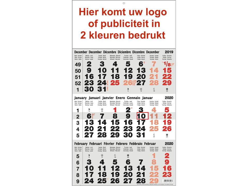 3-maandkalender 2 kleuren bedrukt