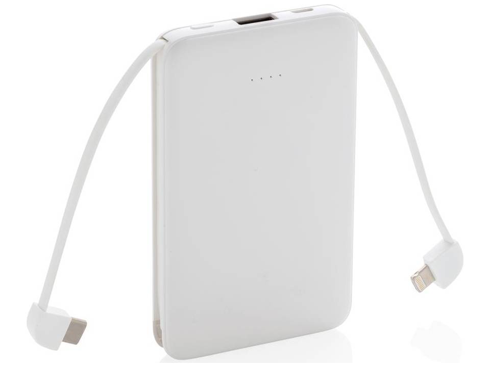 Zakformaat powerbank met geïntegreerde kabels - 5000 mAh