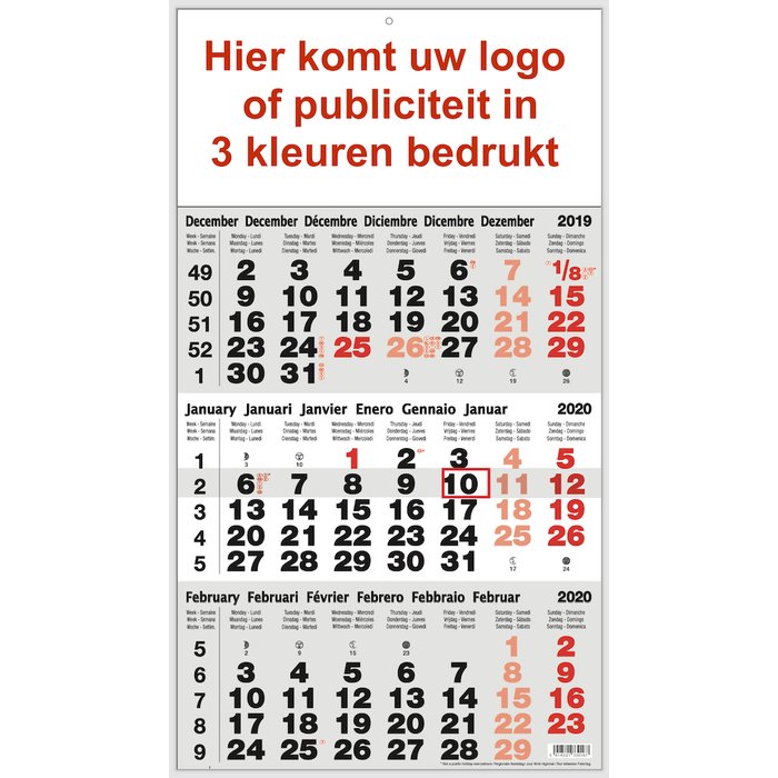 3-maandkalender 3 kleuren bedrukt