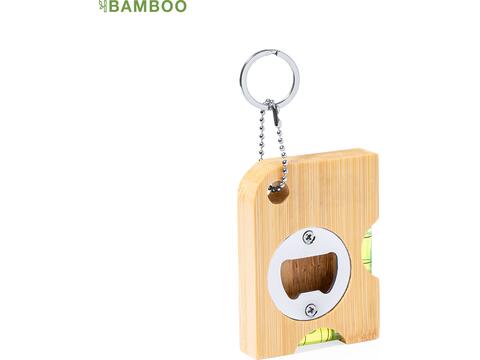 Bamboe sleutelhanger met flesopener en waterpas