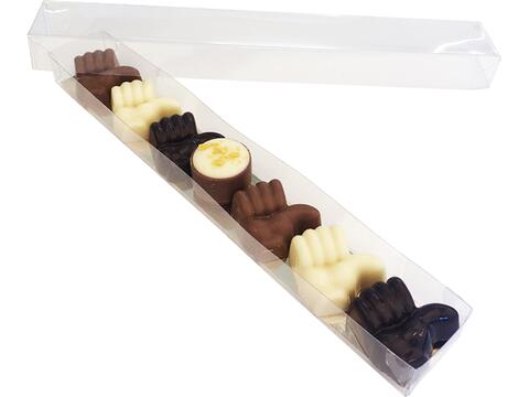 Doosje met 6 Like chocolade duimpjes en 1 handgemaakte mini bonbon