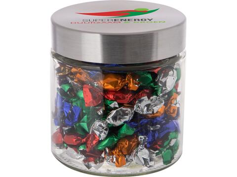 Glazen pot 0,9 liter gevuld met Metallic Sweets