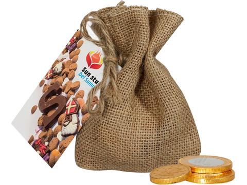 Jute zakje chocolade munten