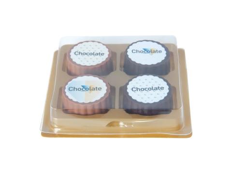 Logo bonbon van pure of melkchocolade met praline - 4 stuks