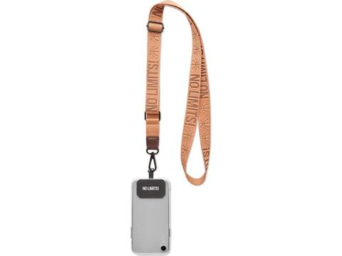 Custom-Made Geweven verstelbare crossbody telefoonhouder met PU leren patch in reliëf – volledig eigen design