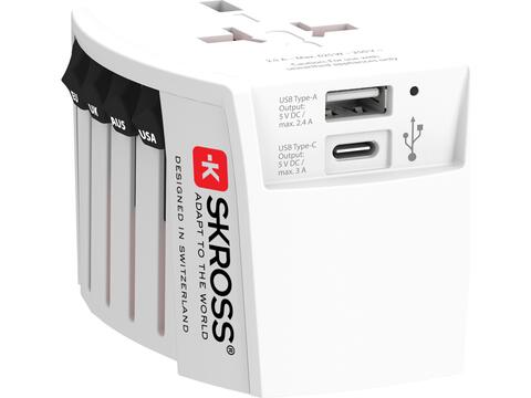 SKROSS MUV 2-polige wereldreisadapter met USB A en C