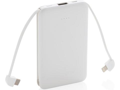 Zakformaat powerbank met geïntegreerde kabels - 5.000 mAh