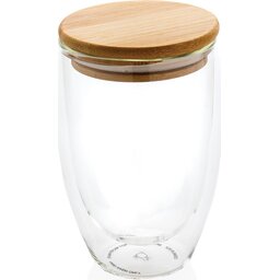 Dubbelwandig borosilicaatglas met bamboe deksel 350ml